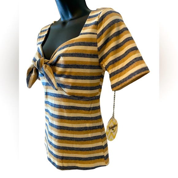 Juniors brown & cream stripe Tie Front Sweetheart Crop top by Hayden NWT size L - Picture 5 of 7